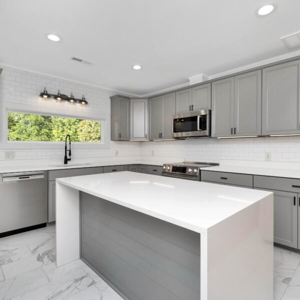 Minimalist modern flat panel kitchen cabinets in white